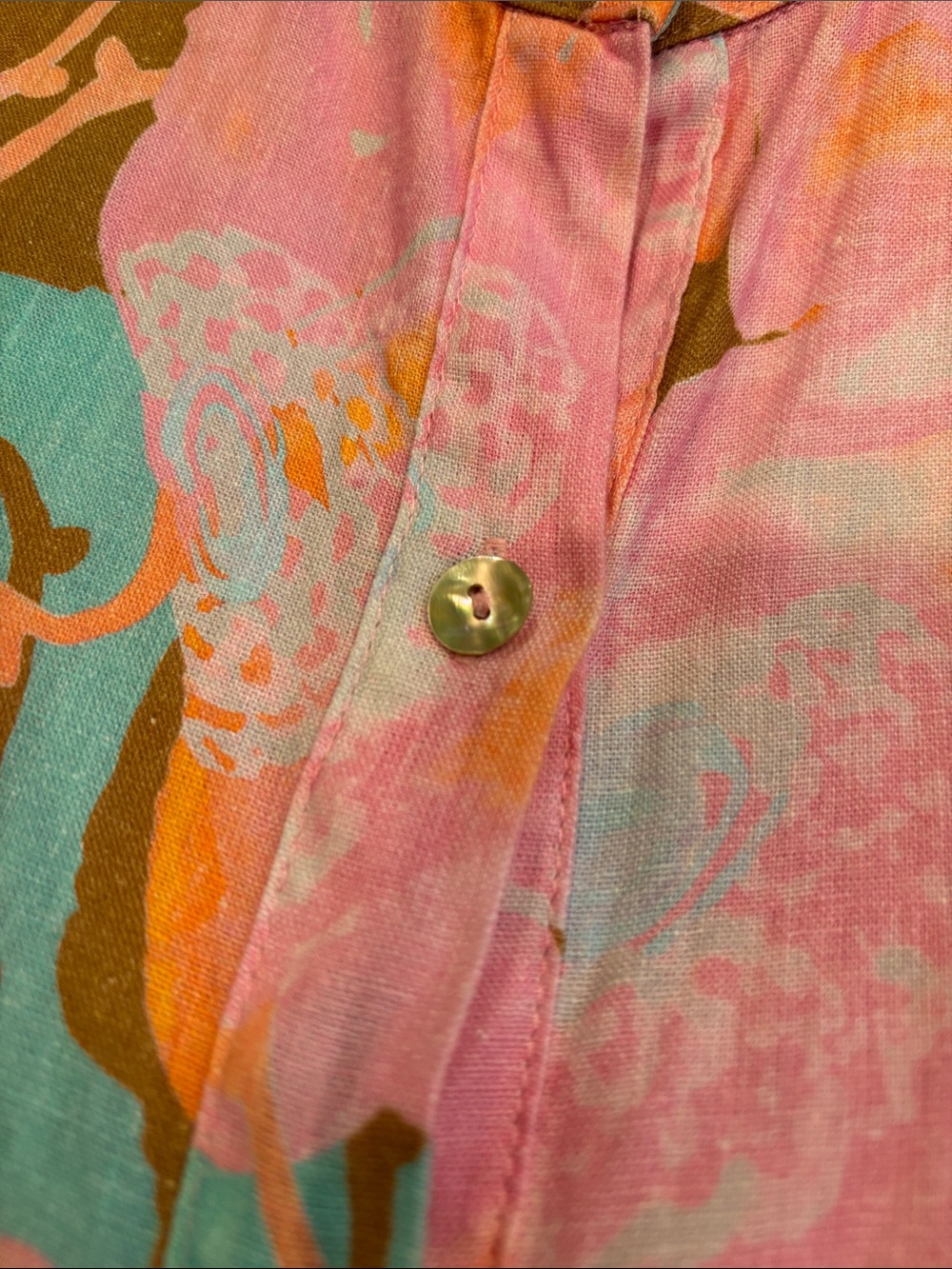 Lanhtropy brand Colorful Floral Button-Front Midi Dress - Pink, Teal & Brown - Picture 4 of 6